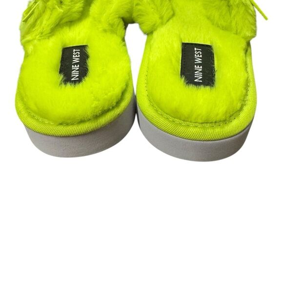 New Nine West Women's Funkie Lime Green Fuzzy Furry Slide Sandals 9 - Picture 4 of 5